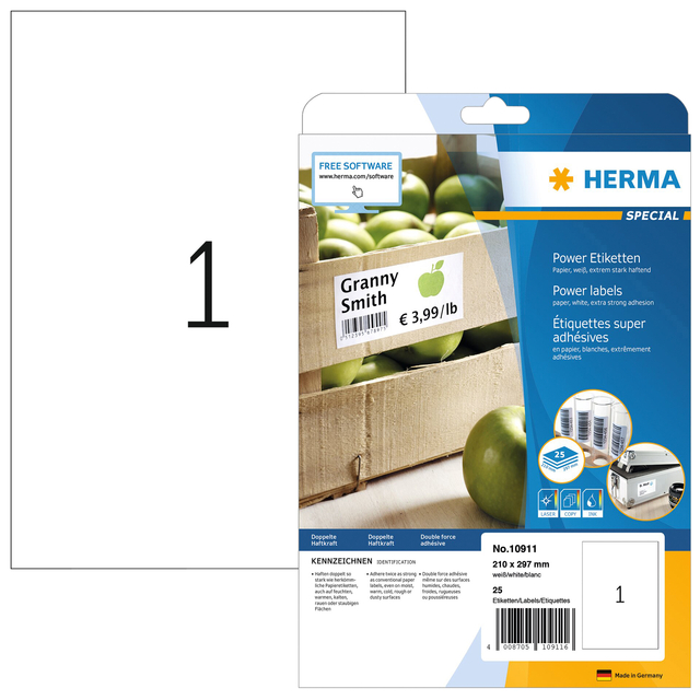 ETIKET HERMA POWER 10911 210X297MM WIT