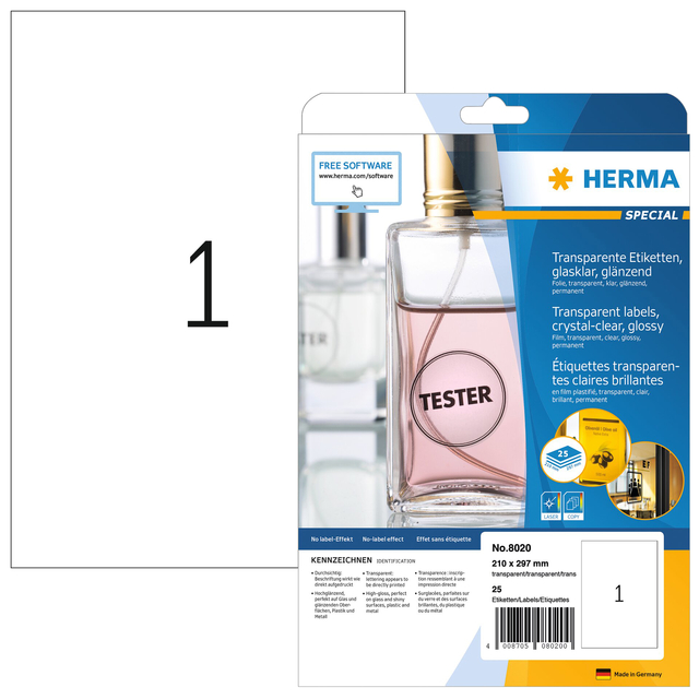 ETIKET HERMA 8020 210X297MM TRANSPARANT