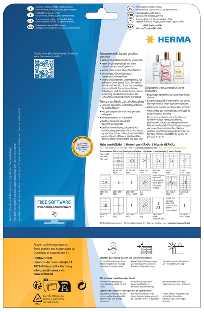 ETIKET HERMA 8020 210X297MM TRANSPARANT