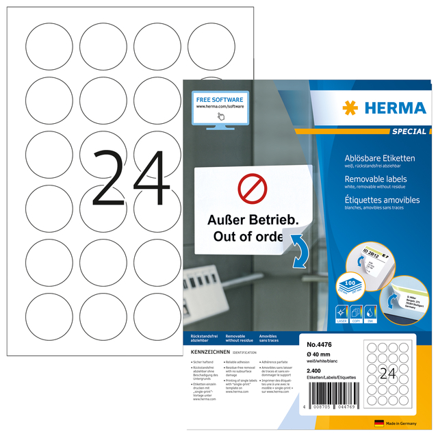 ETIKET HERMA 4476 40MM WIT 2400ST