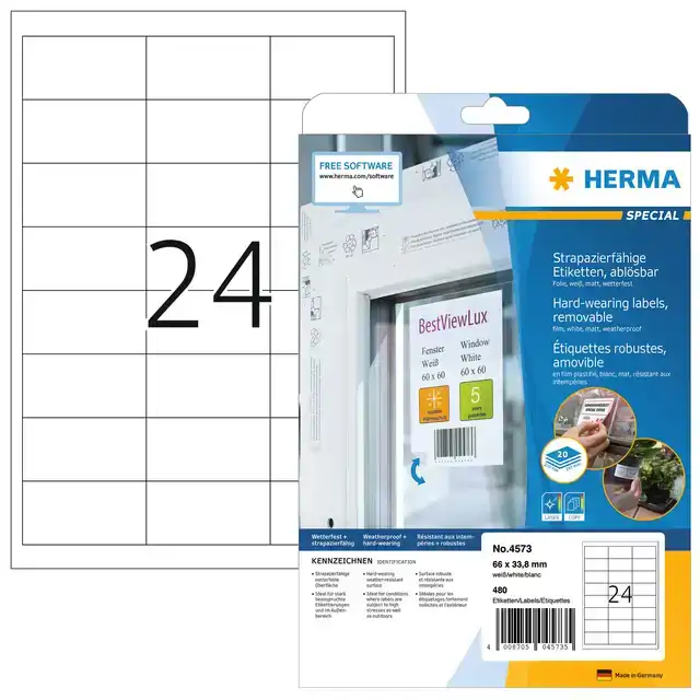 ETIKET HERMA 4573 66X33.8MM FOLIE WIT