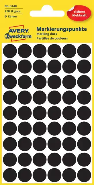 ETIKET AZ 3140 ROND 12MM ZWART 270STUKS