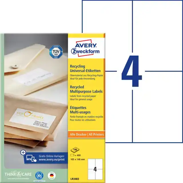 ETIKET AVERY LR3483 105X148MM A6 WIT
