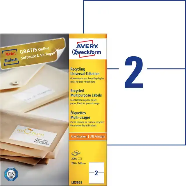 ETIKET AVERY LR3655 210X148MM A5 WIT