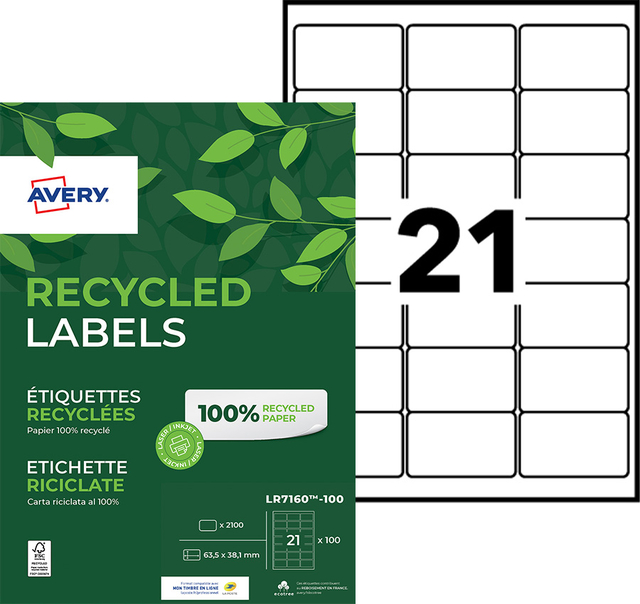 ETIKET AVERY LR7160-100 63.5X38.1MM WIT