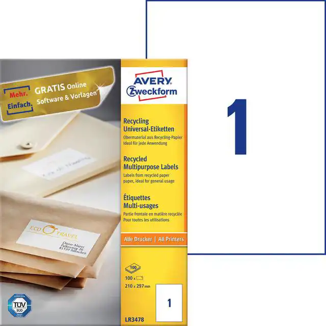 ETIKET AVERY LR3478 210X297MM A4 WIT
