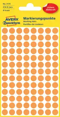 ETIKET AZ 3178 ROND 8MM ORANJE 416STUKS