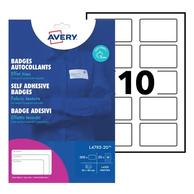 NAAMBADGE ETIKET AVERY L4785-20 80X50MM