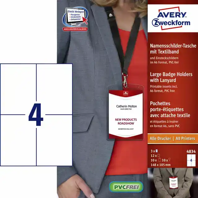 BADGE AVERY 4834 A6 + INSTEEKKAARTEN +