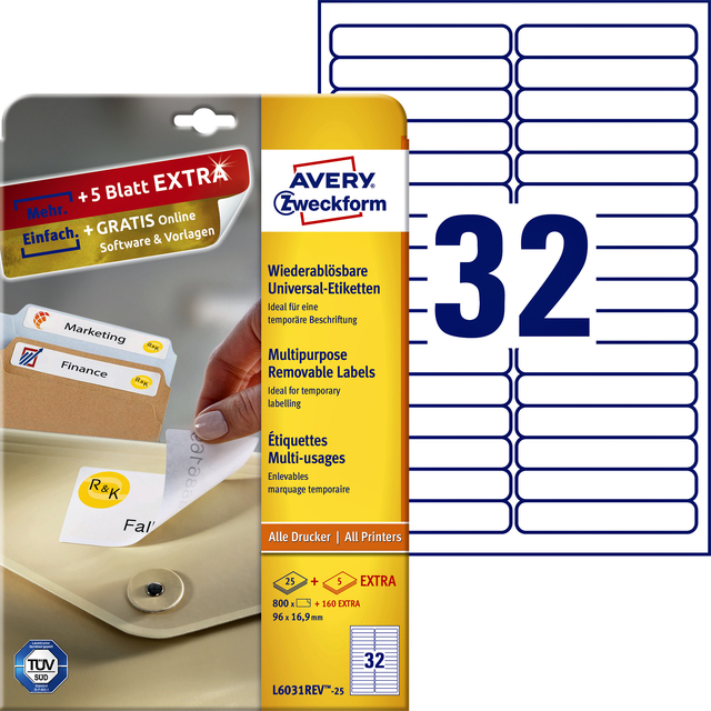 ETIKET AVERY L6031REV-25 96X16.9MM WIT