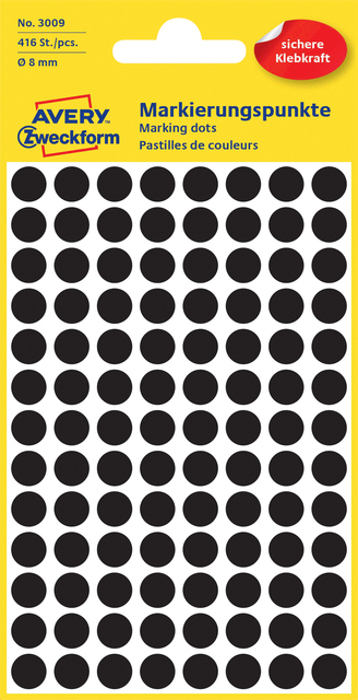 ETIKET AZ 3009 ROND 8MM ZWART 416STUKS