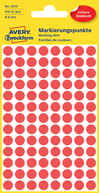ETIKET AZ 3010 ROND 8MM ROOD 416STUKS