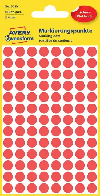 ETIKET AZ 3010 ROND 8MM ROOD 416STUKS
