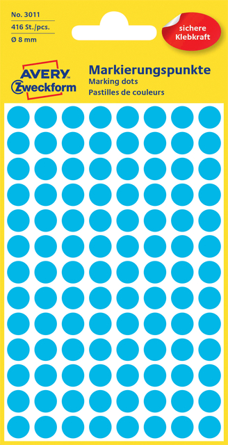 ETIKET AZ 3011 ROND 8MM BLAUW 416STUKS