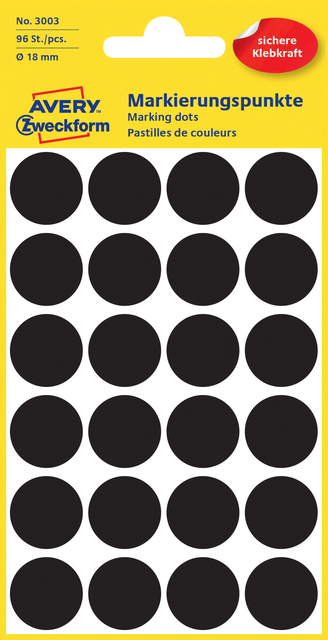 ETIKET AZ 3003 ROND 18MM ZWART 96STUKS