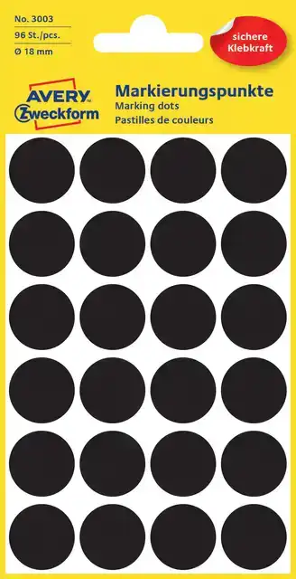 ETIKET AZ 3003 ROND 18MM ZWART 96STUKS