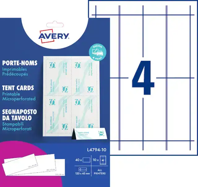 TENTKAART AVERY L4794-10 120X45MM WIT