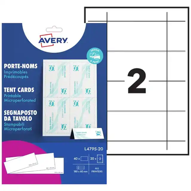TENTKAART AVERY L4795-20 180X60MM WIT