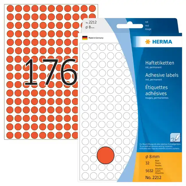 ETIKET HERMA 2212 ROND 8MM ROOD