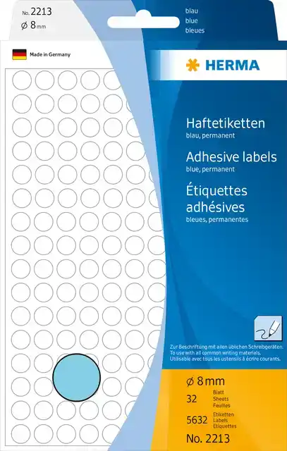 ETIKET HERMA 2213 ROND 8MM BLAUW