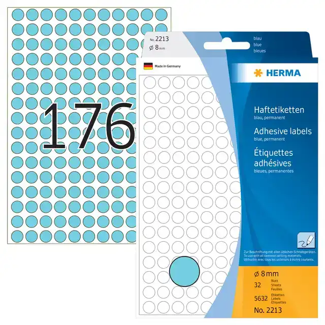 ETIKET HERMA 2213 ROND 8MM BLAUW
