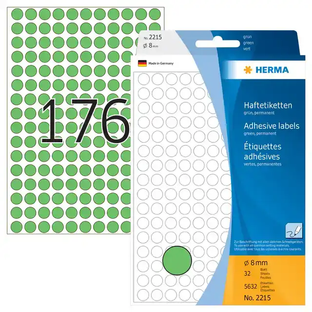 ETIKET HERMA 2215 ROND 8MM GROEN