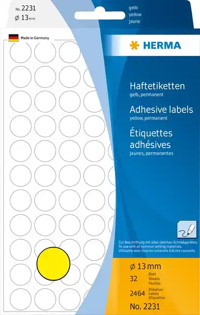 ETIKET HERMA 2231 ROND 13MM GEEL
