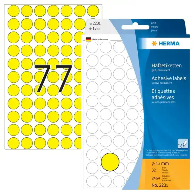 ETIKET HERMA 2231 ROND 13MM GEEL