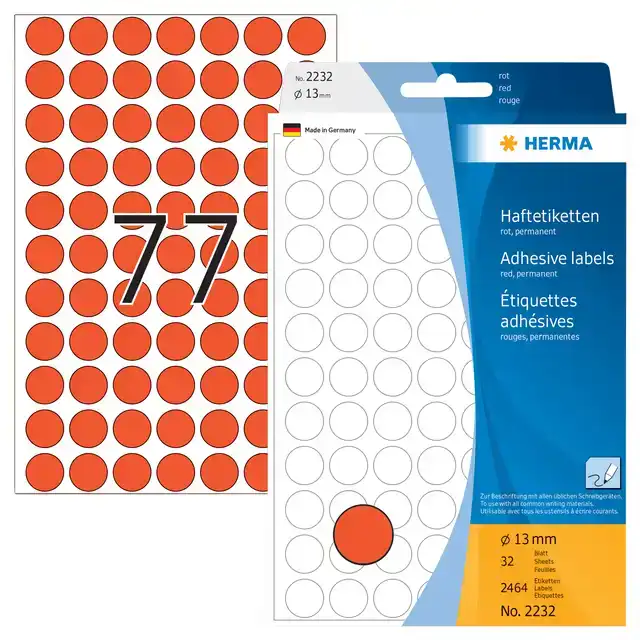 ETIKET HERMA 2232 ROND 13MM ROOD