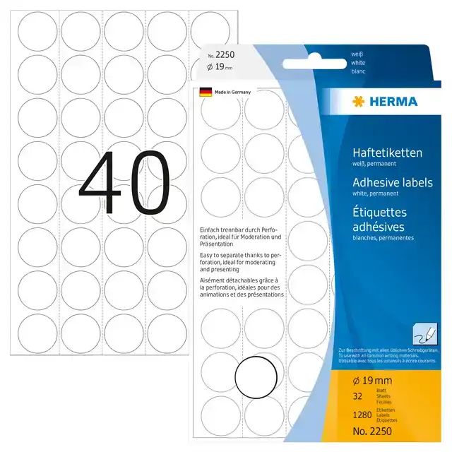 ETIKET HERMA 2250 ROND 19MM WIT