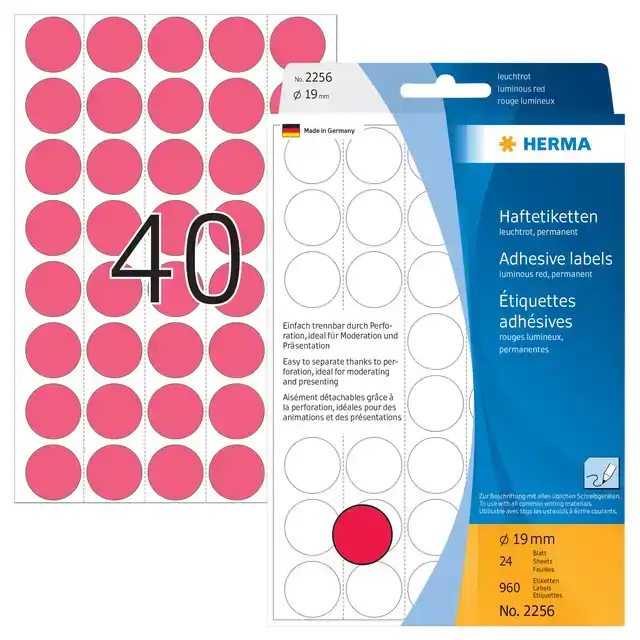 ETIKET HERMA 2256 ROND 19MM FLUOR ROOD