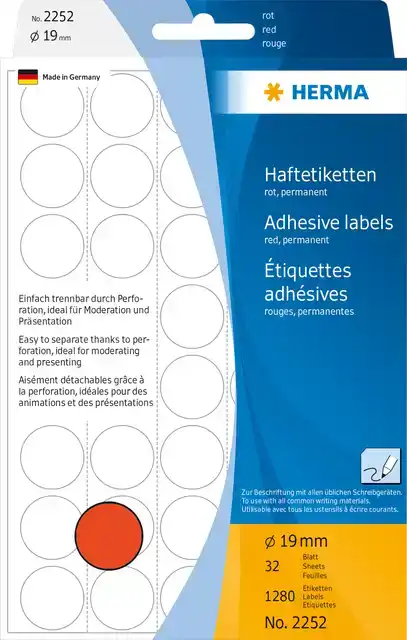 ETIKET HERMA 2252 ROND 19MM ROOD