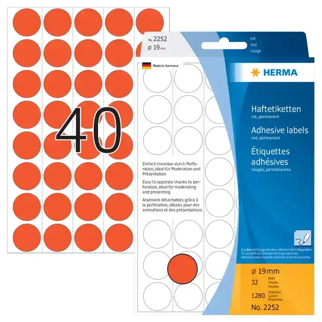 ETIKET HERMA 2252 ROND 19MM ROOD