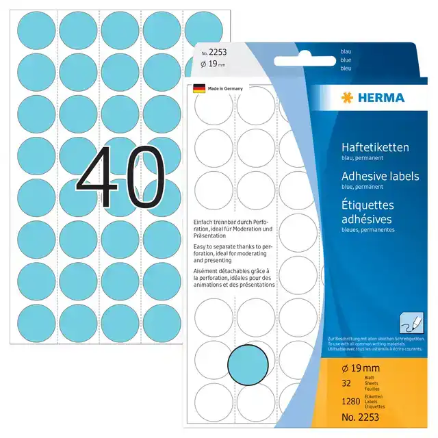 ETIKET HERMA 2253 ROND 19MM BLAUW