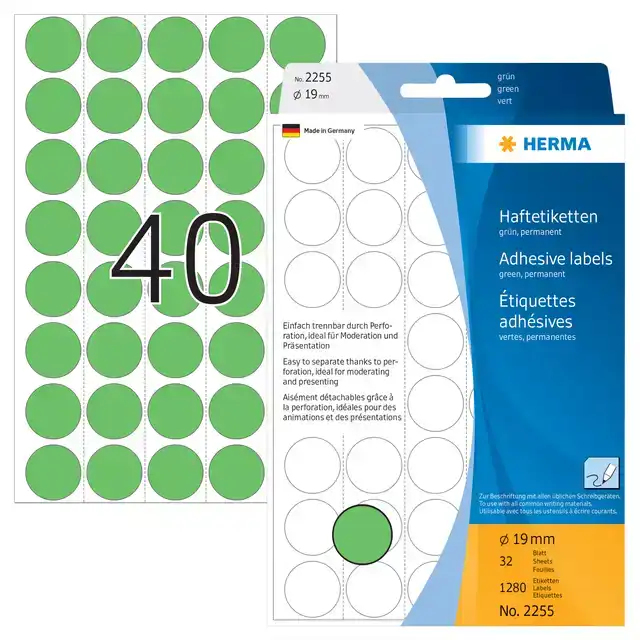 ETIKET HERMA 2255 ROND 19MM GROEN