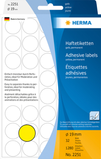 ETIKET HERMA 2251 ROND 19MM GEEL
