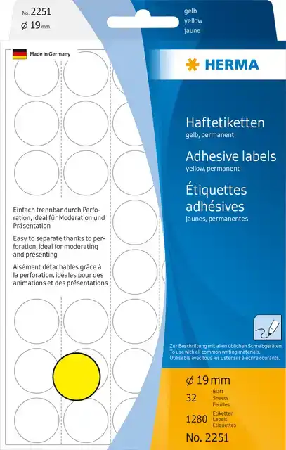 ETIKET HERMA 2251 ROND 19MM GEEL