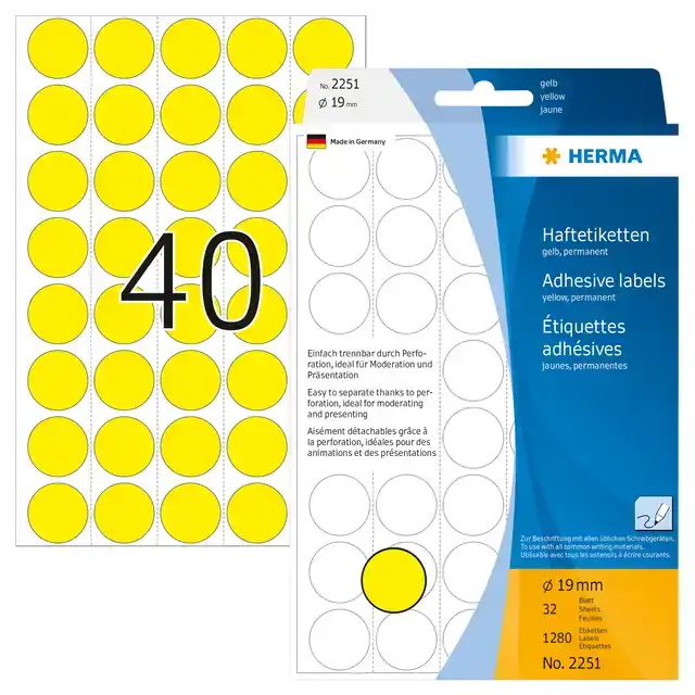 ETIKET HERMA 2251 ROND 19MM GEEL