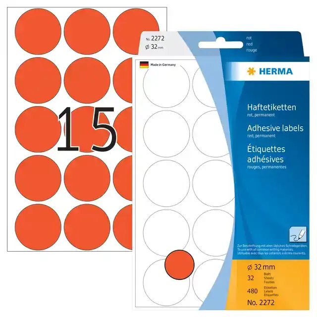 ETIKET HERMA 2272 ROND 32MM ROOD