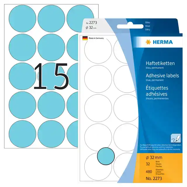 ETIKET HERMA 2273 ROND 32MM BLAUW