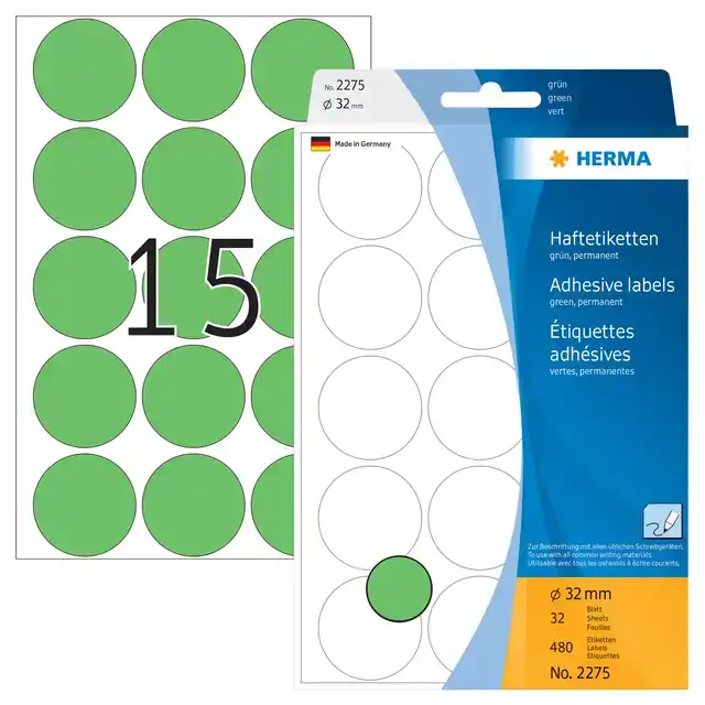 ETIKET HERMA 2275 ROND 32MM GROEN