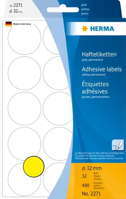 ETIKET HERMA 2271 ROND 32MM GEEL
