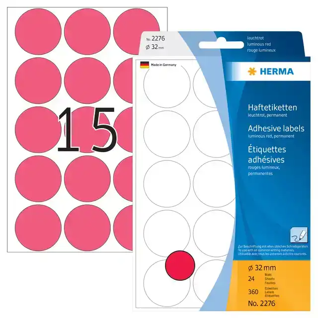 ETIKET HERMA 2276 ROND 32MM FLUOR ROOD