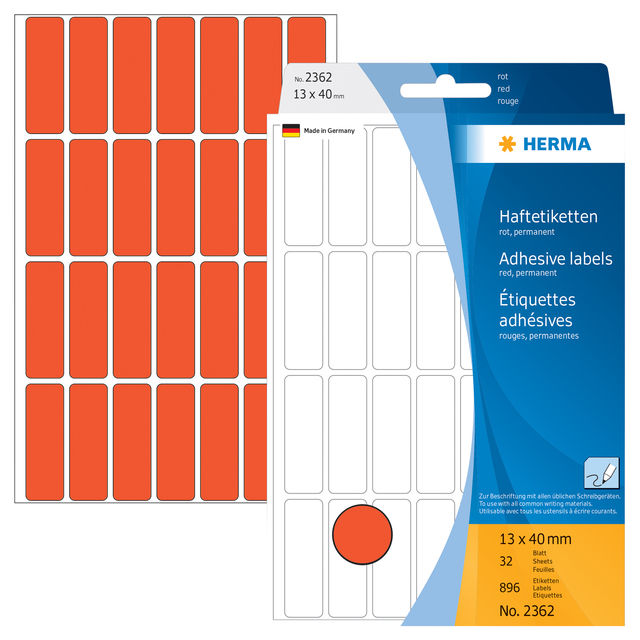 ETIKET HERMA 2362 13X40MM ROOD 896STUKS