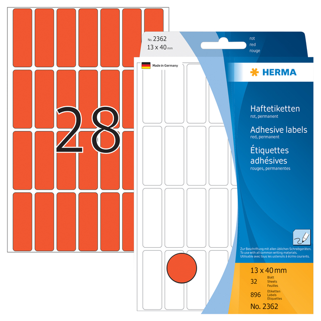 ETIKET HERMA 2362 13X40MM ROOD 896STUKS