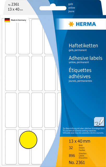 ETIKET HERMA 2361 13X40MM GEEL 896STUKS