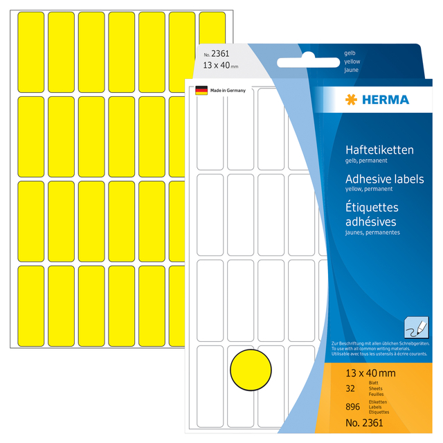 ETIKET HERMA 2361 13X40MM GEEL 896STUKS