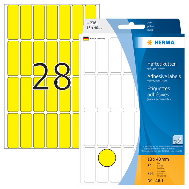 ETIKET HERMA 2361 13X40MM GEEL 896STUKS