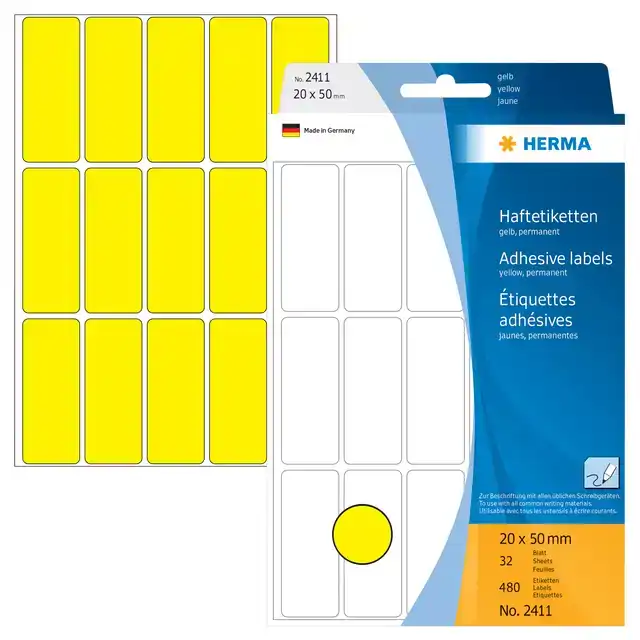 ETIKET HERMA 2411 20X50MM GEEL 480STUKS
