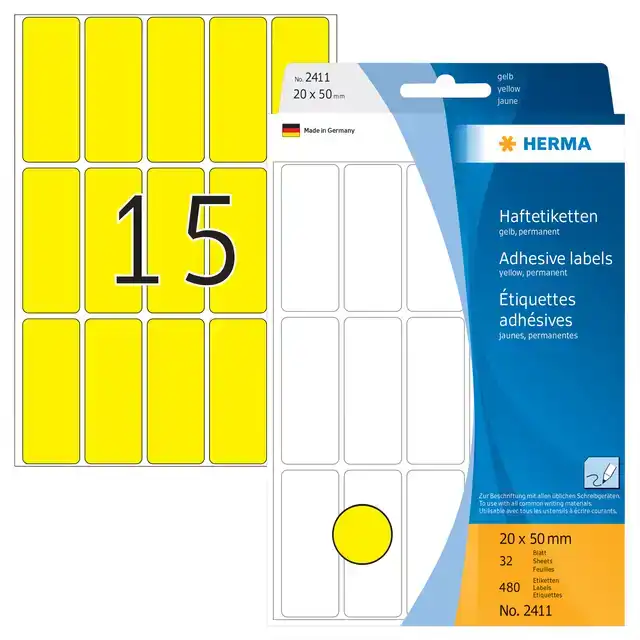 ETIKET HERMA 2411 20X50MM GEEL 480STUKS
